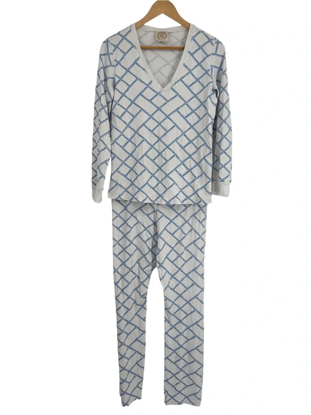 Beaufort Bonnet Company Womens Pima Cotton Pajama Set Size M Blue White 2-piece